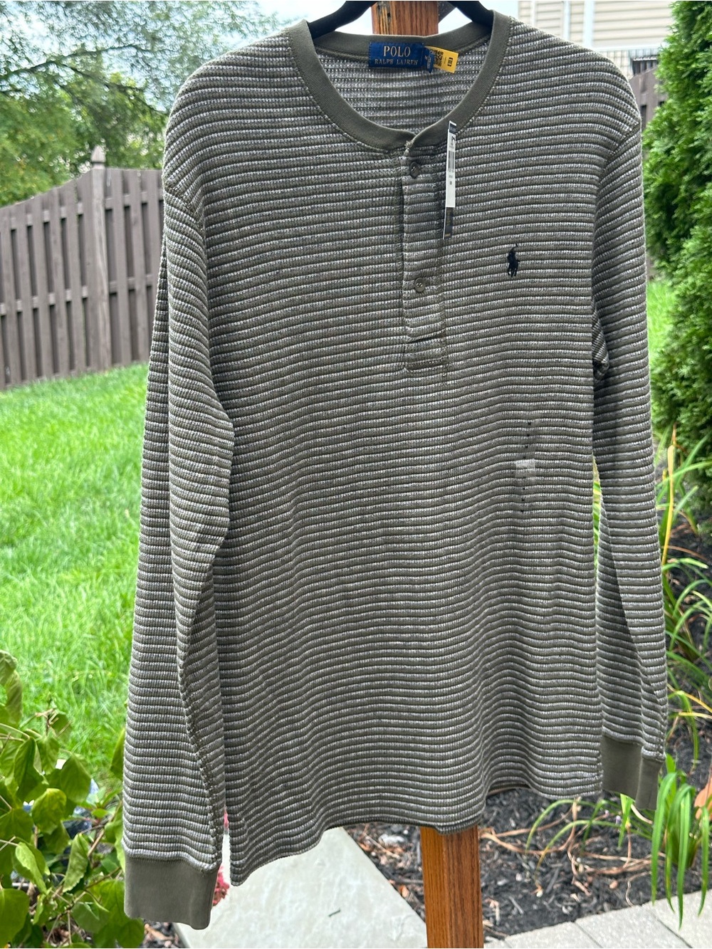Polo Ralph Lauren Men’s Medium Waffle Knit Henley Shirt NWT Grey Multi